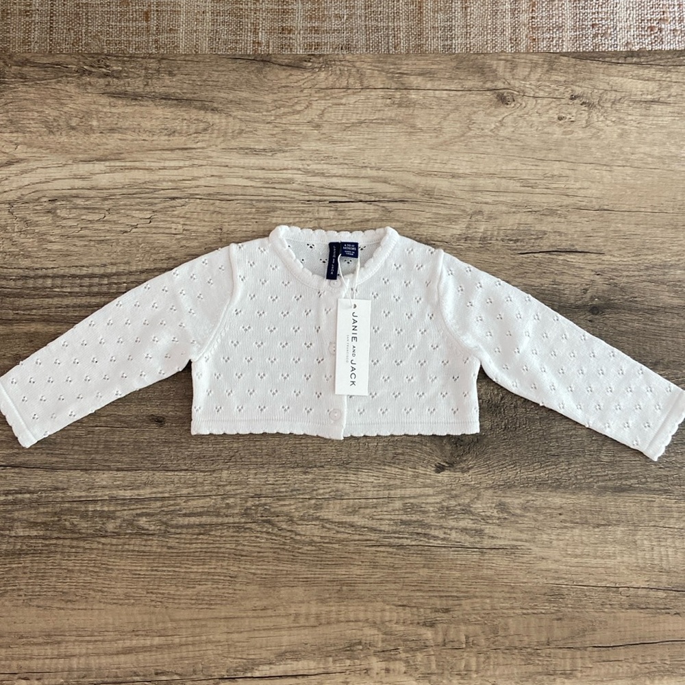 Janie & Jack White Eyelet Cropped Sweater